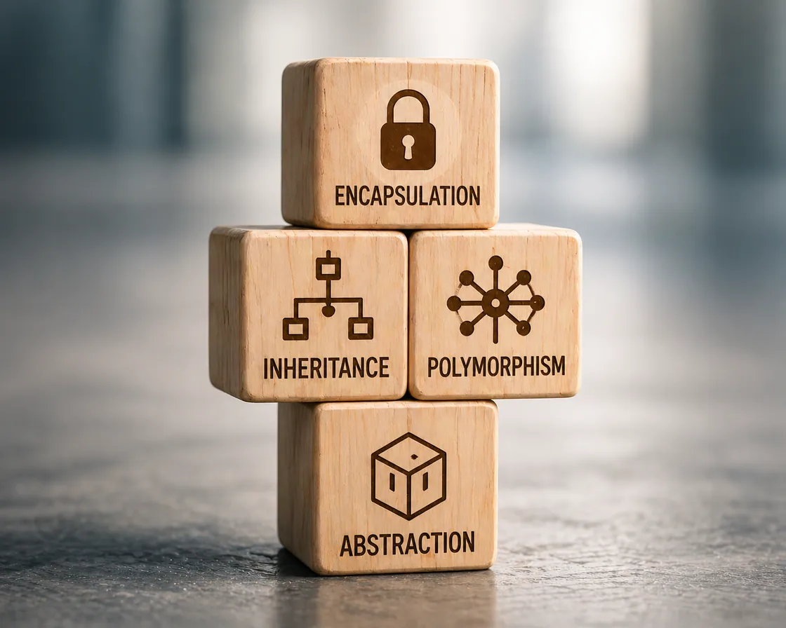 Object-oriented programming concepts including encapsulation, inheritance, polymorphism, and abstraction.