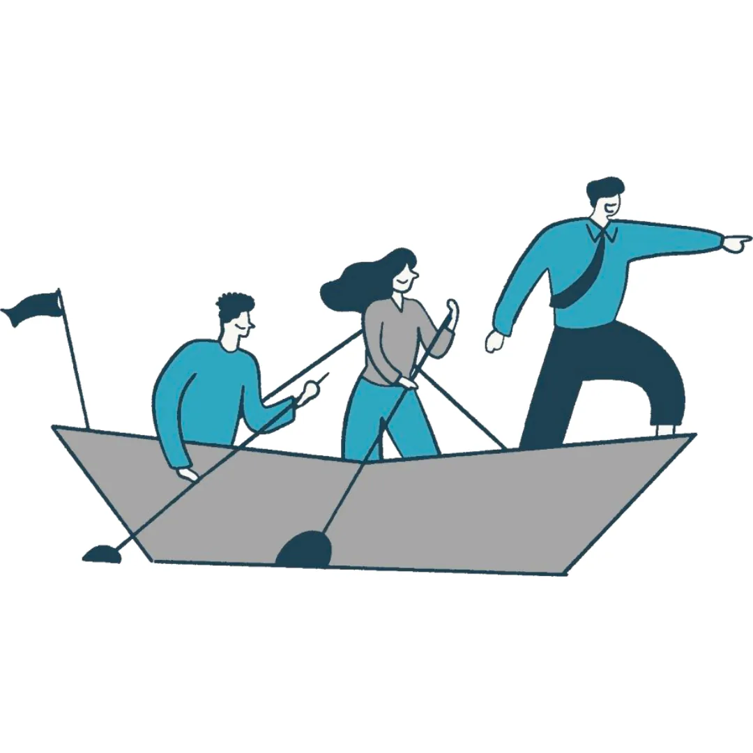 Teammates rowing together, symbolizing teamwork, trust, and accountability in teams.