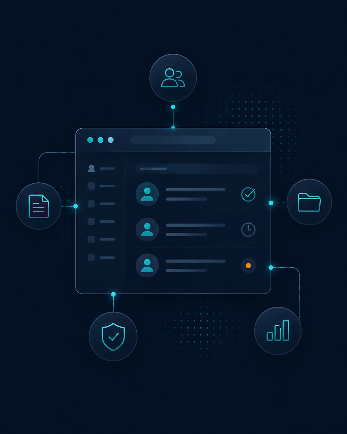 Interoperability diagram showing member and provider portals, role-based internal workspaces, status and SLA visibility, document and communication history, controlled actions and approvals, and responsive experience patterns.
