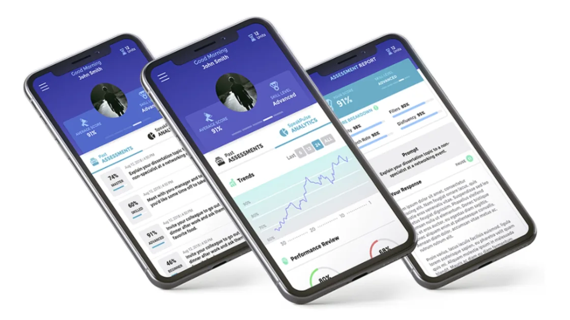Custom mobile app interface from the SpeakPulse project developed with Novelty Technology.